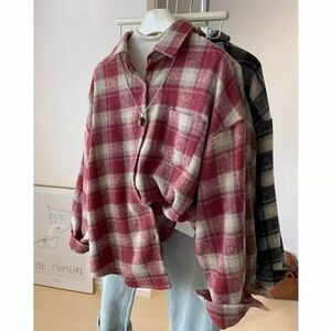 Red Plaid Oversized Flannel Shirt